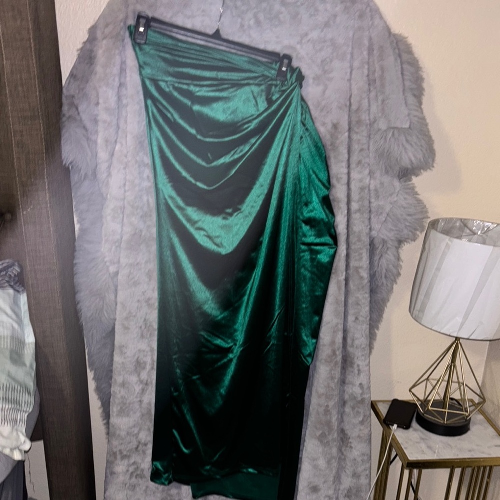 Green Asymmetrical Maxi Wrap Skirt